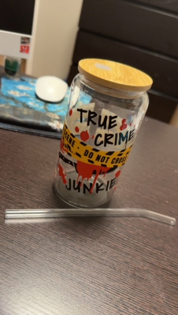 True Crime Junkie Glass Tumbler