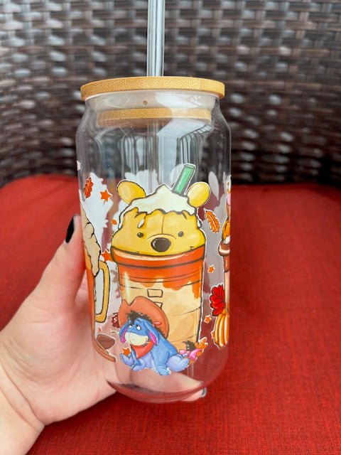 Pooh and Friends Glass Tumbler with Straw