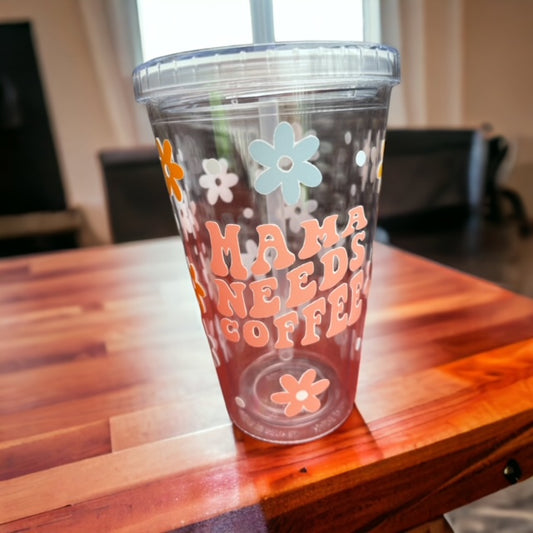 Mama Needs Coffee Tumbler with Straw